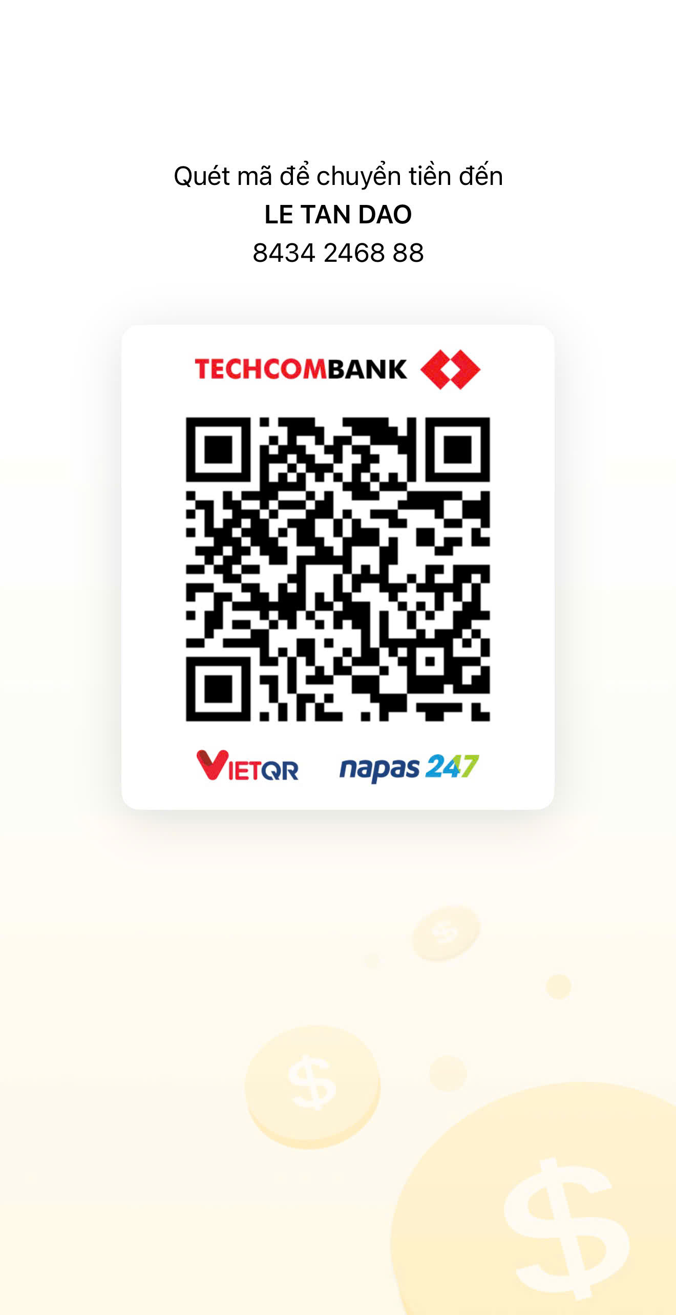 QR Techcombank LE TAN DAO 8434246888